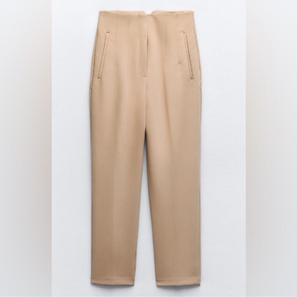 Zara Ankle-Length Cropped Pants in Camel Beige
